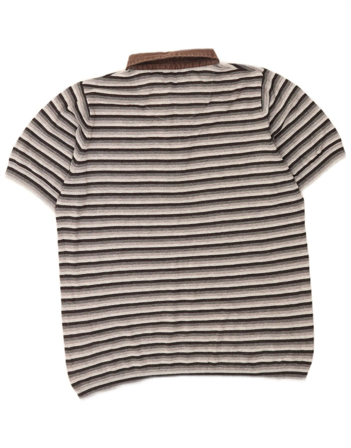 Marks & Spencer Herren-Autograph-Poloshirt aus mittelgrau gestreiftem Polyester