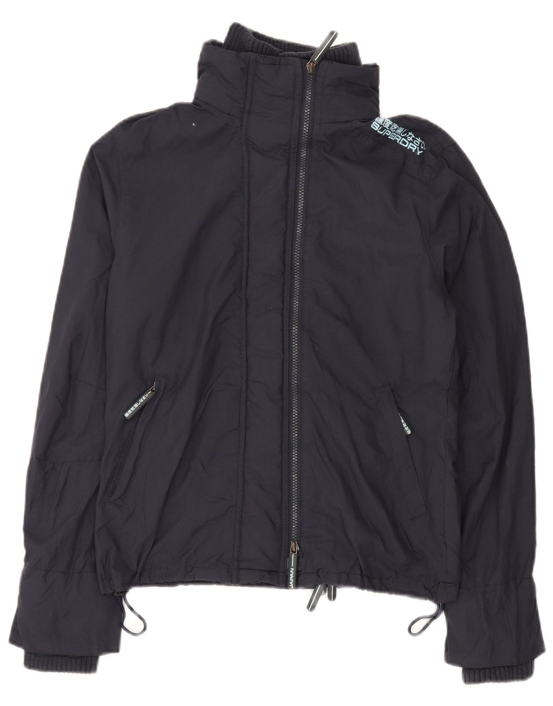 SUPERDRY Damen-Regenjacke mit Grafik, UK 16, Größe L, marineblaues Nylon