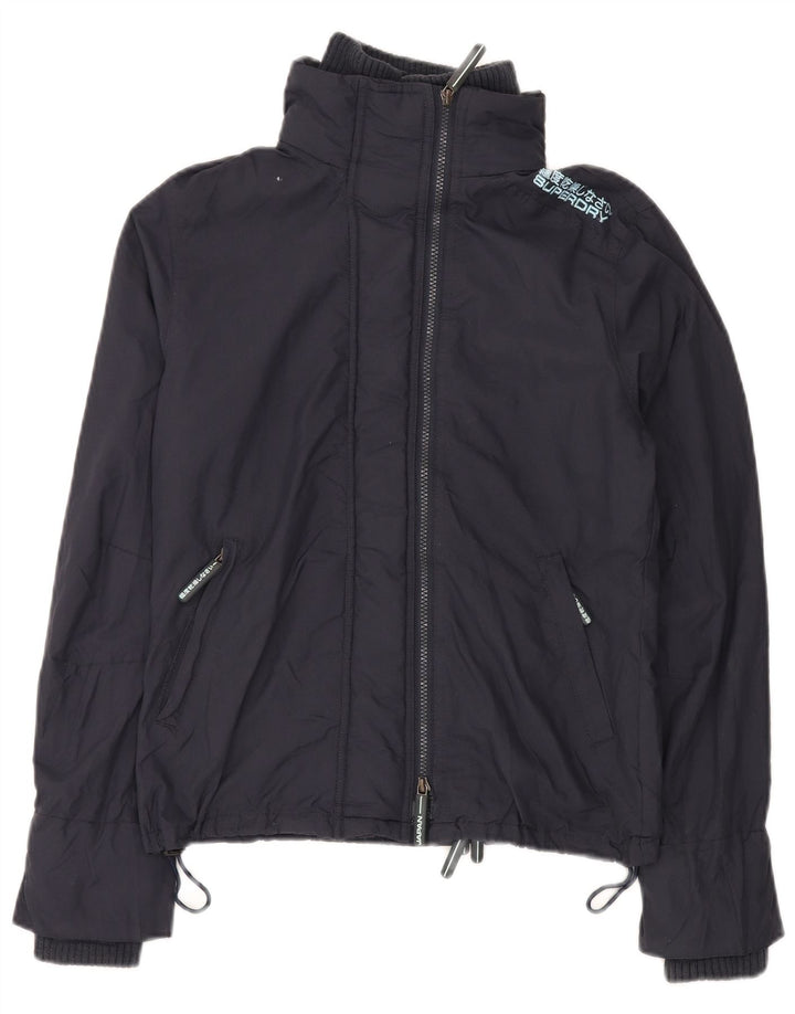 SUPERDRY Damen-Regenjacke mit Grafik, UK 16, Größe L, marineblaues Nylon