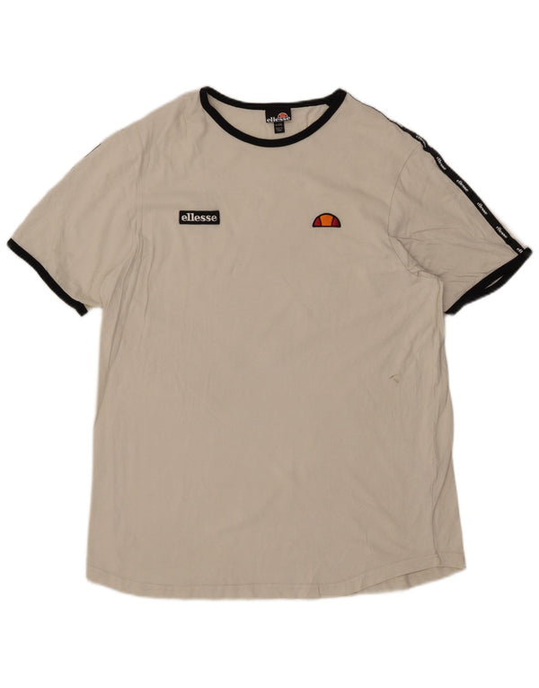 Ellesse Herren-Grafik-T-Shirt-Oberteil 2XL aus cremefarbener Colourblock-Baumwolle