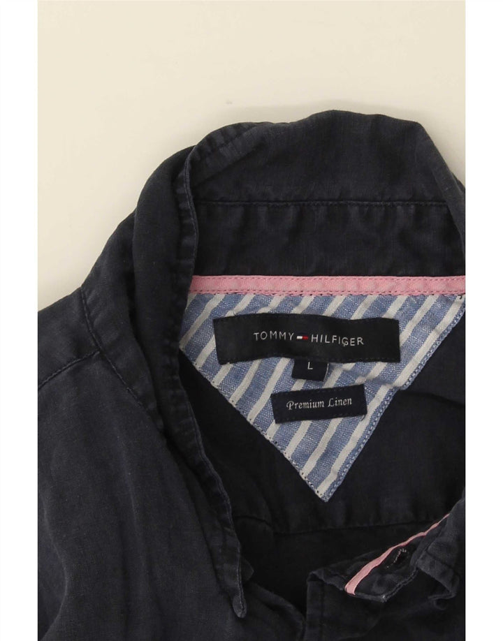 Tommy Hilfiger Herren-Kurzarmhemd, groß, marineblaues Leinen