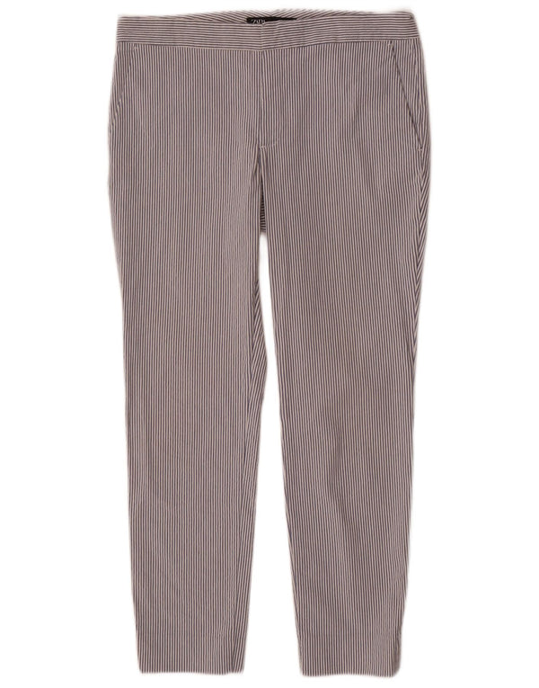 Zara Damen Slim Chino-Hose EU 38 Small W28 L26 Blaue Nadelstreifen-Baumwolle