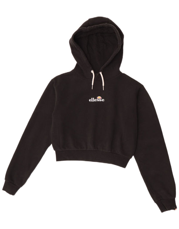 Ellesse Womens Crop Hoodie Pullover UK 10 Small Schwarz Baumwolle