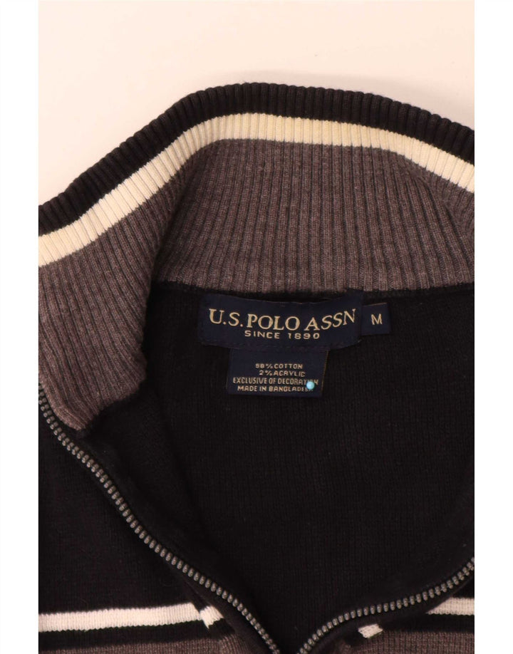 U.S. Polo Assn. Herren-Pullover mit Reißverschluss am Hals, Mittelschwarz, Farbblock