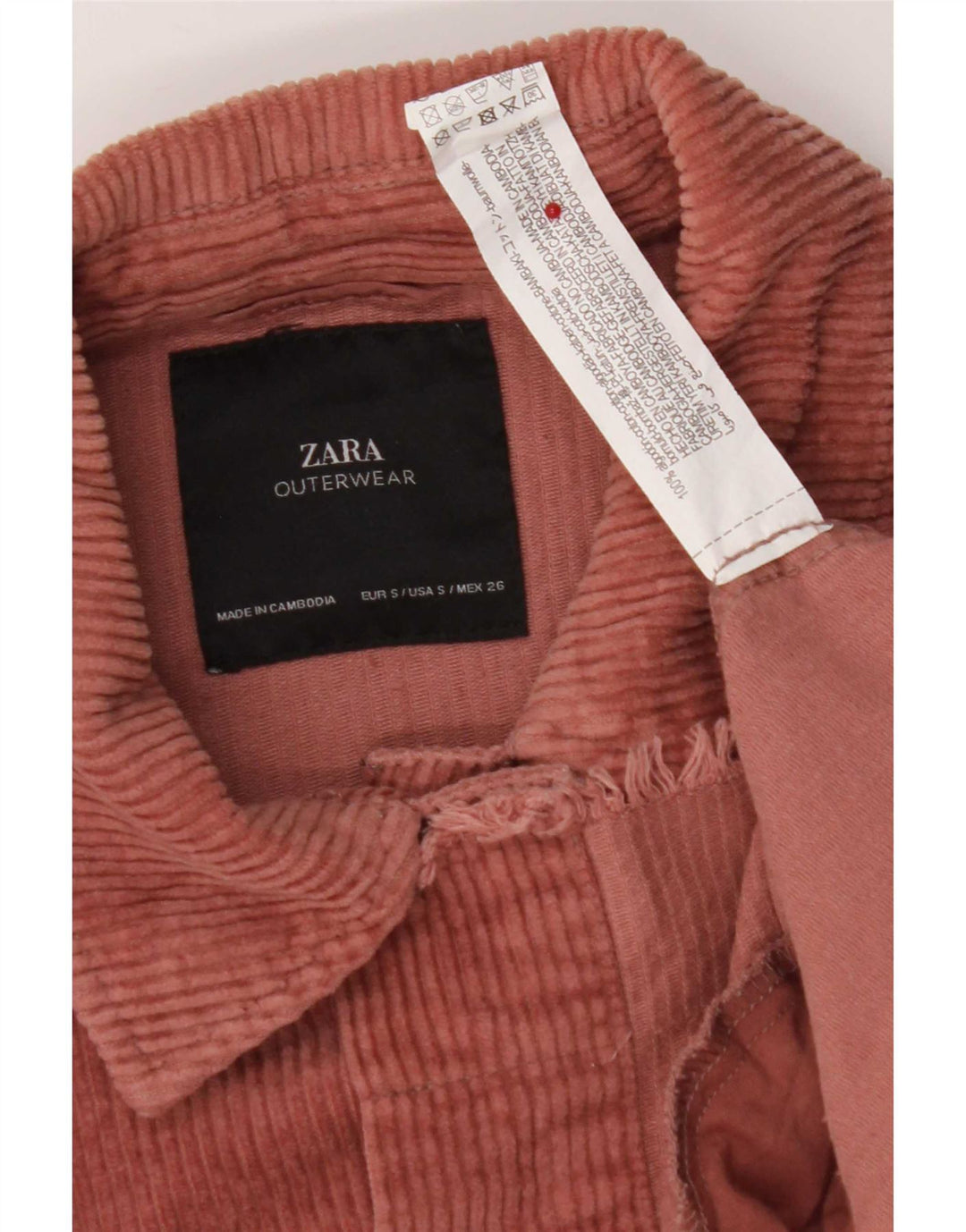 Zara Damen Übergroße Cordjacke UK 10 Small Rosa Baumwolle