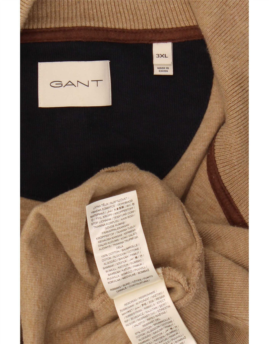 Gant Herren-Pullover mit Reißverschluss am Hals, 3XL, beige Baumwolle