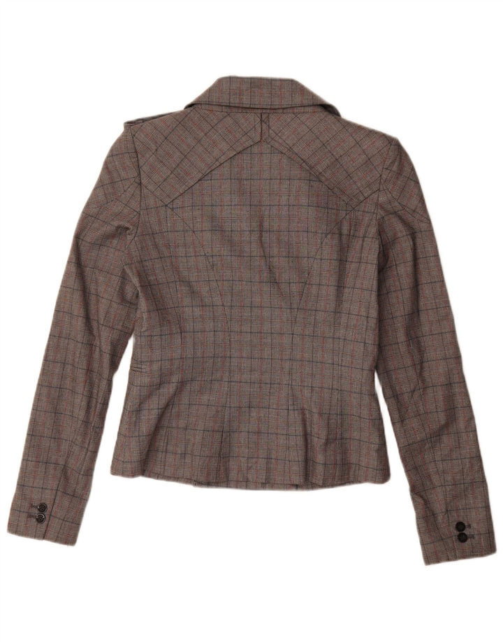 Vintage Damen Zweireihige Blazerjacke IT 44 Mittelgrau kariert
