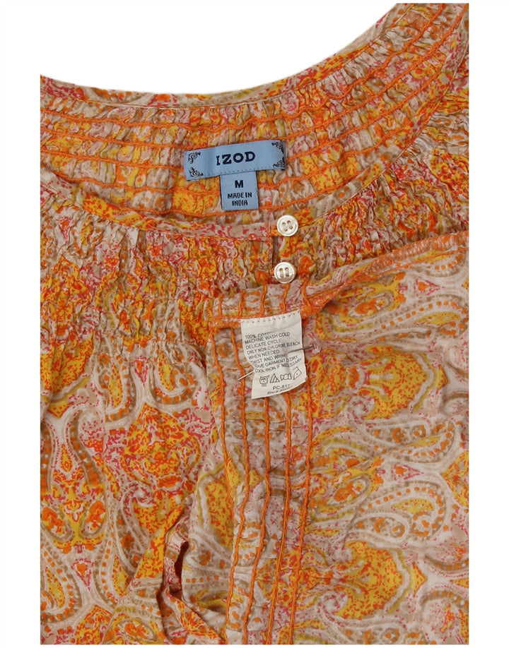 Izod Damen-Blusenoberteil UK 12 Mittelgelbe Paisley-Baumwolle