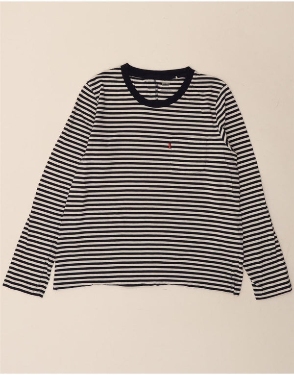 Levi's Damen Top Langarm UK 14 Large Marineblau gestreift Baumwolle