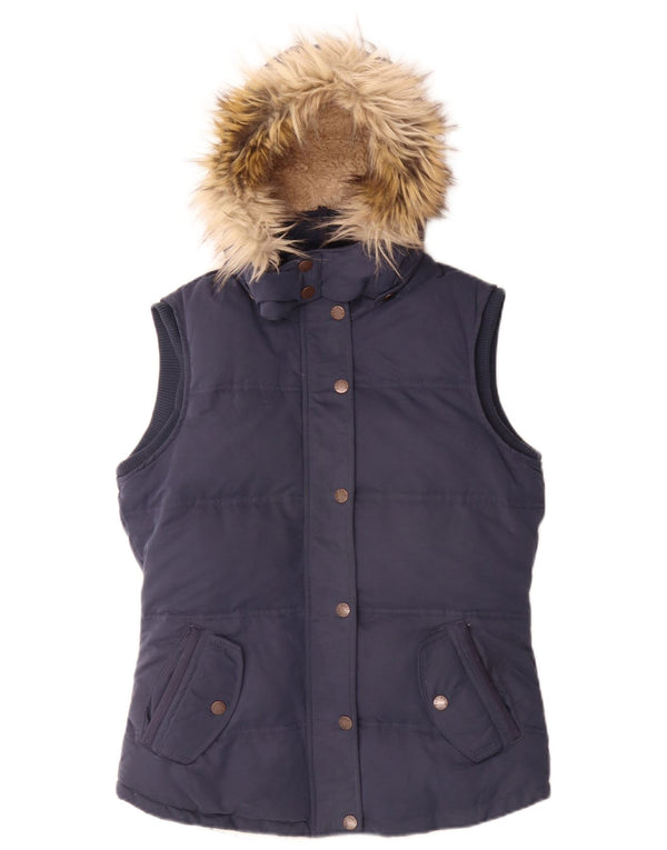 Fat Face Damen-Weste mit Kapuze, Sherpa, wattiert, UK 10, Größe S, Marineblau, Polyester
