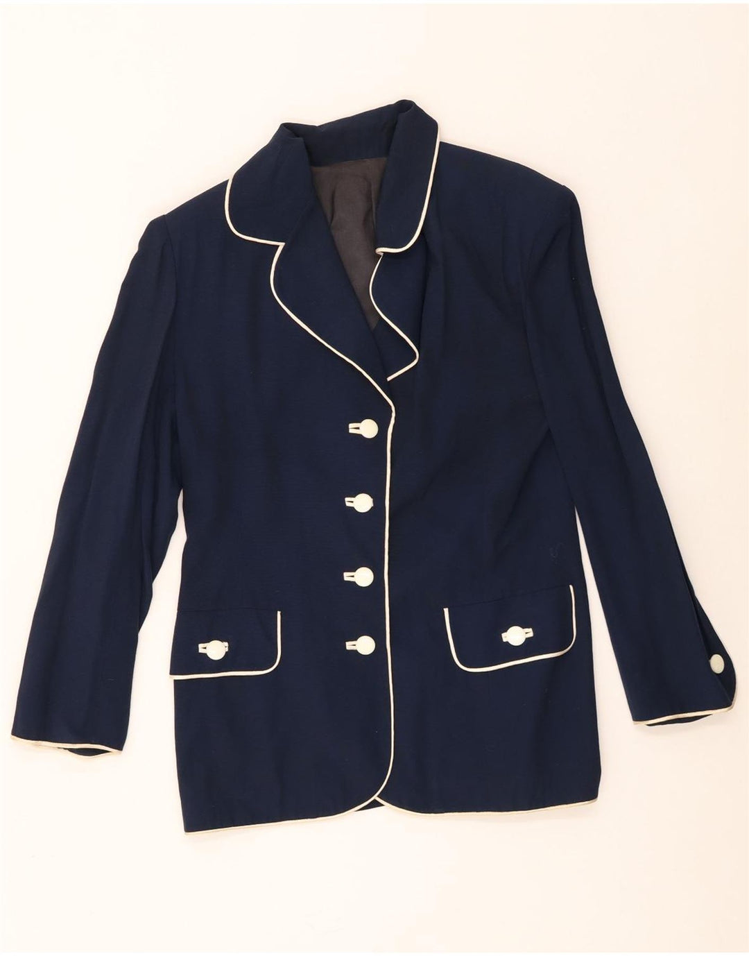 Vintage Damen 4-Knopf-Blazerjacke UK 12 Medium Navy Blue