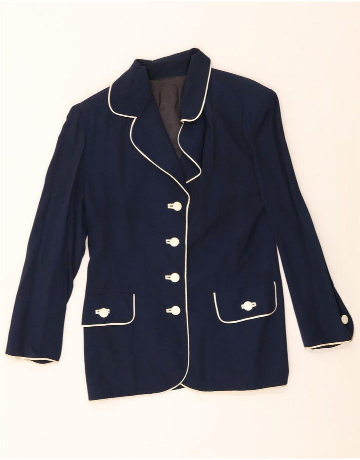 Vintage Damen 4-Knopf-Blazerjacke UK 12 Medium Navy Blue
