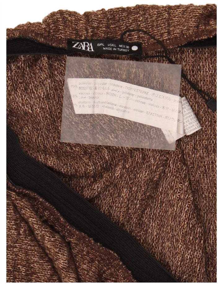 Zara Damen-Strickrock, gerade, Größe L, W30, braun geflecktes Polyester
