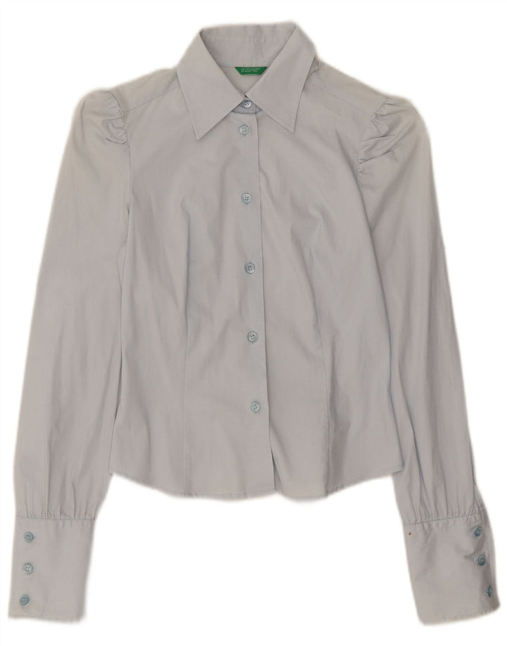 Benetton Damen Crop Shirt UK 8 Small Blau