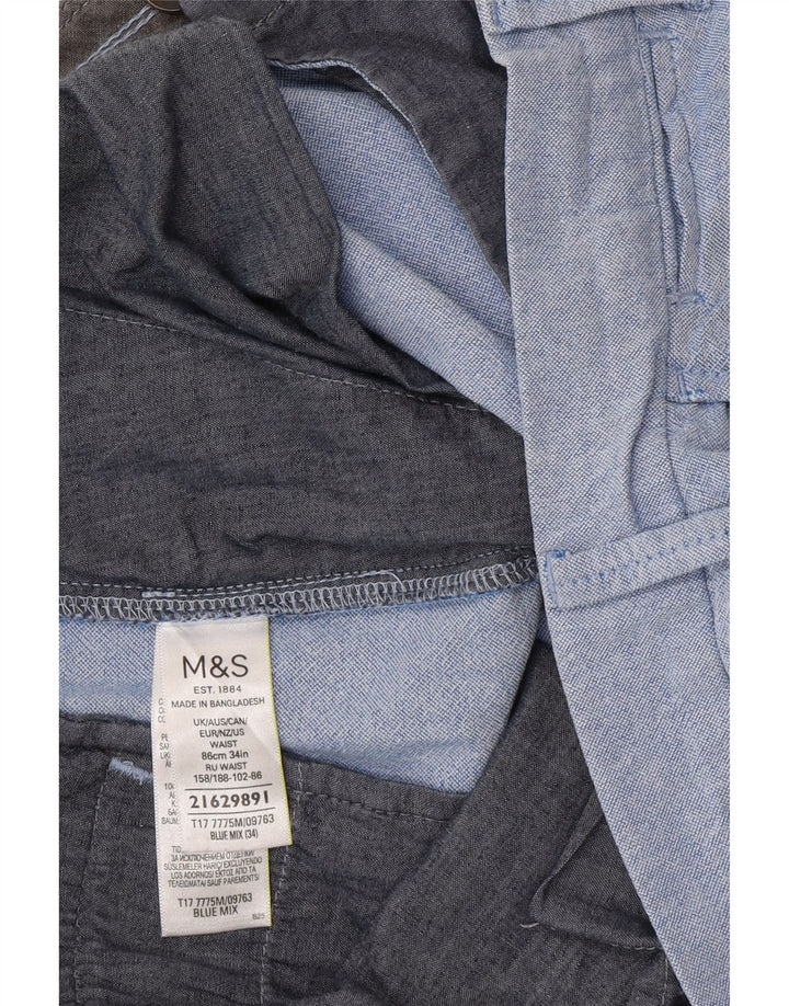 Marks & Spencer Herren-Chinoshorts W34, Größe L, Blau, Baumwolle