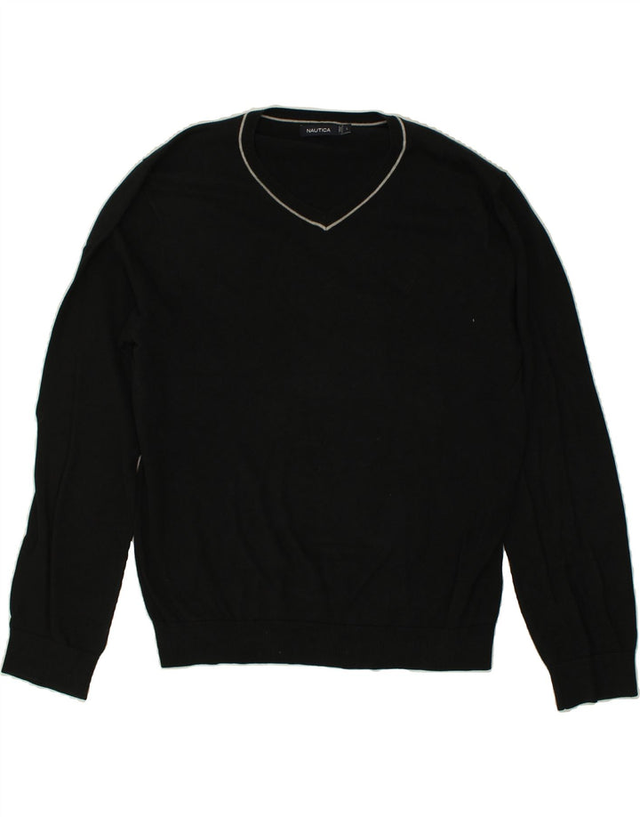 NAUTICA Mens V-Neck Jumper Sweater Large Black Cotton Vintage Nautica and Second-Hand Nautica from Messina Hembry 