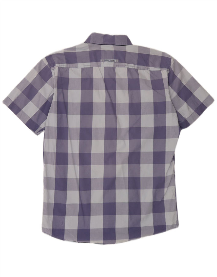 Camel Active Herren-Kurzarmhemd mit normaler Passform, mittelblaue Gingham-Baumwolle
