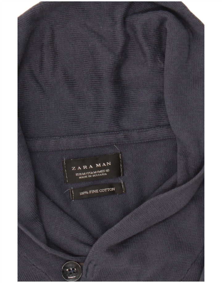 Zara Herren-Pullover mit Schalkragen, mittlere marineblaue Baumwolle