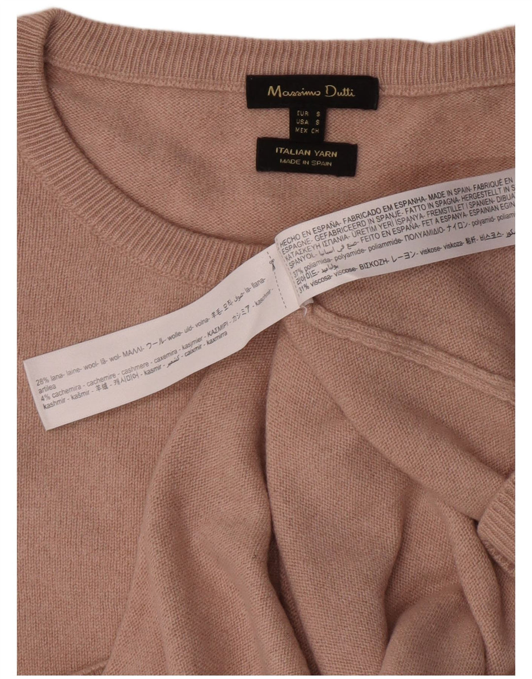 Massimo Dutti Damen-Pullover mit U-Boot-Ausschnitt, Größe S, Beige, Polyamid