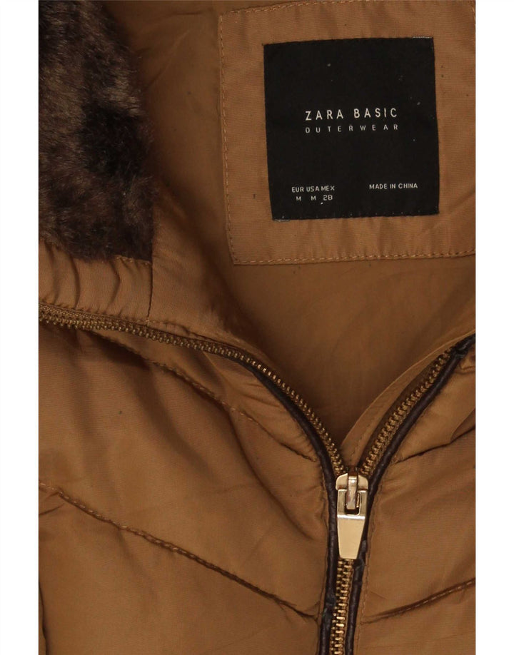 Zara Damen Wattierte Jacke UK 12 Mittelbraunes Polyester