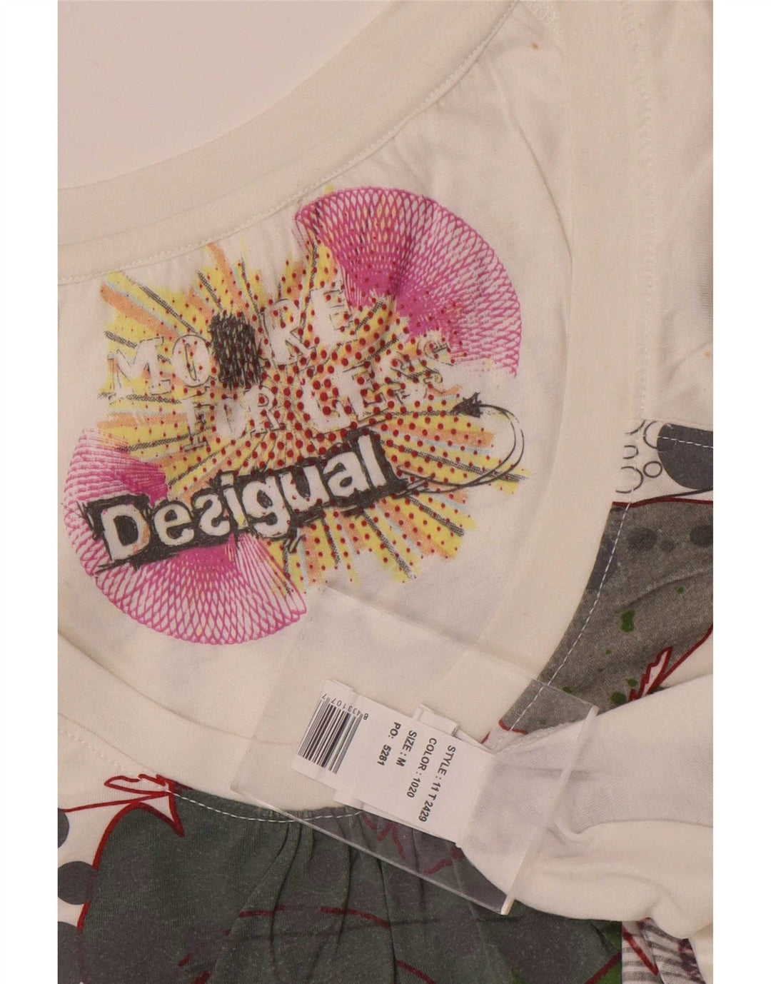 Desigual Damen Grafik-T-Shirt-Oberteil UK 12 Mittelweißes Polyester