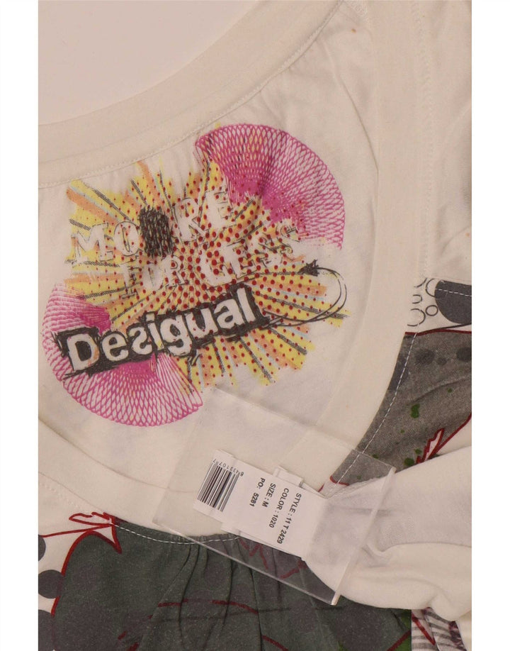 Desigual Damen Grafik-T-Shirt-Oberteil UK 12 Mittelweißes Polyester