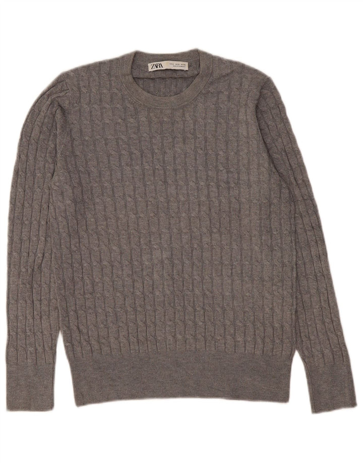 Zara Herren-Pullover mit Rundhalsausschnitt, mittelgraue Viskose
