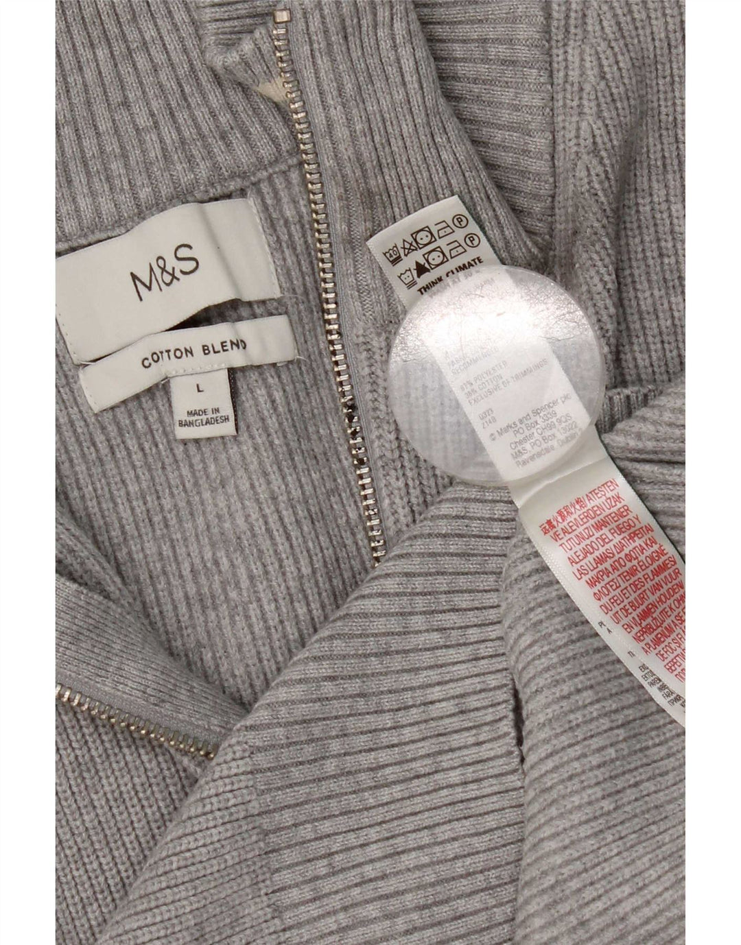 Marks & Spencer Herren-Pullover mit normaler Passform und Reißverschluss, Größe L, Grau