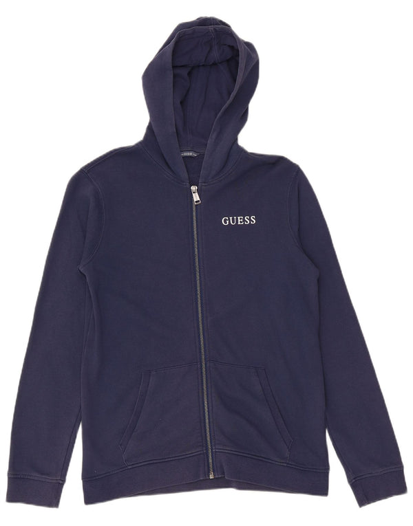 Guess Mädchen-Kapuzenpullover mit grafischem Reißverschluss, 11–12 Jahre, marineblaue Baumwolle