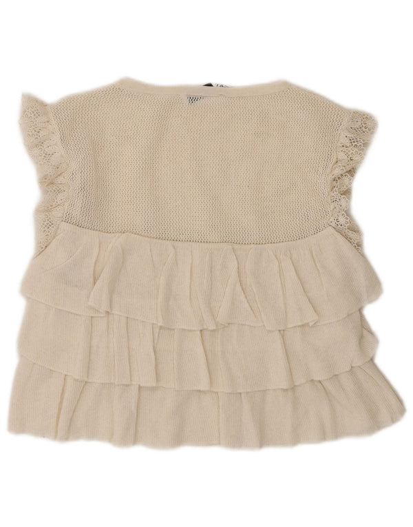 Zara Damen Crop Ärmelloses Blusenoberteil UK 8 Small Off White Polyester