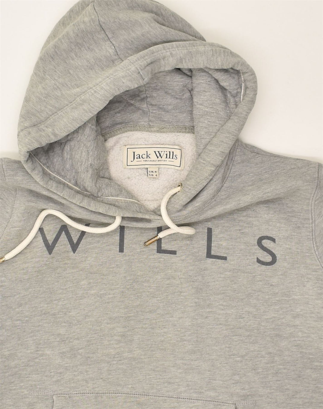 JACK WILLS Womens Graphic Hoodie Jumper UK 8 Small Grey Cotton | Vintage Jack Wills | Thrift | Second-Hand Jack Wills | Used Clothing | Messina Hembry 