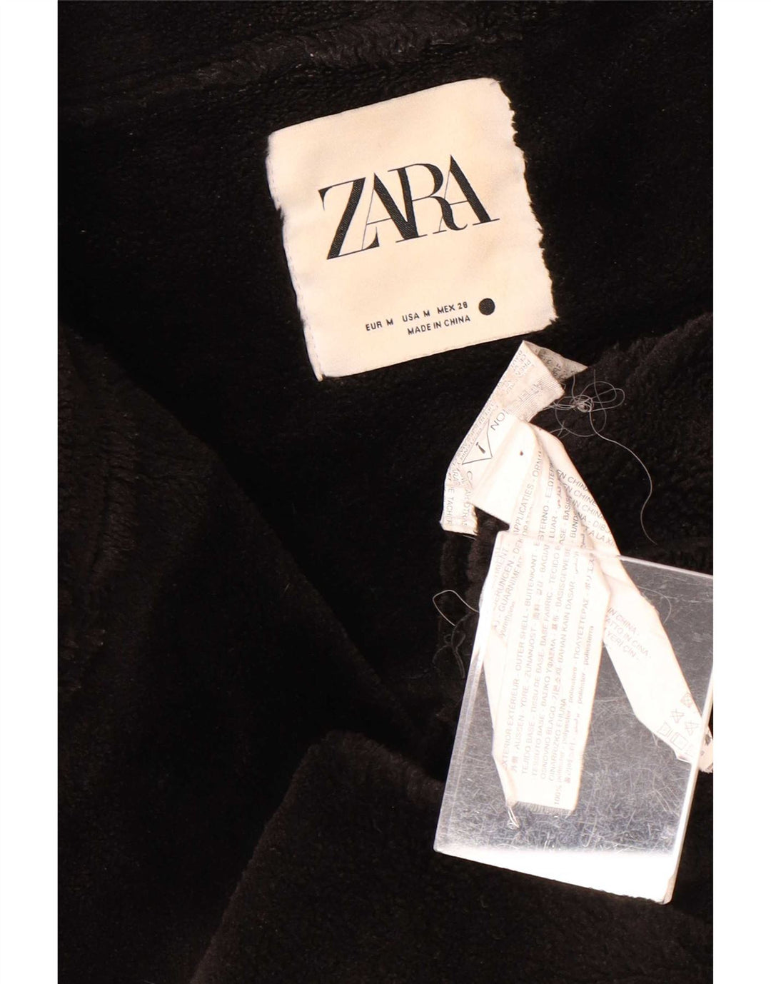 Zara Damen Sherpa Kunstleder Bikerjacke UK 14 Medium Schwarz Polyester