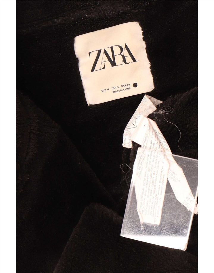 Zara Damen Sherpa Kunstleder Bikerjacke UK 14 Medium Schwarz Polyester
