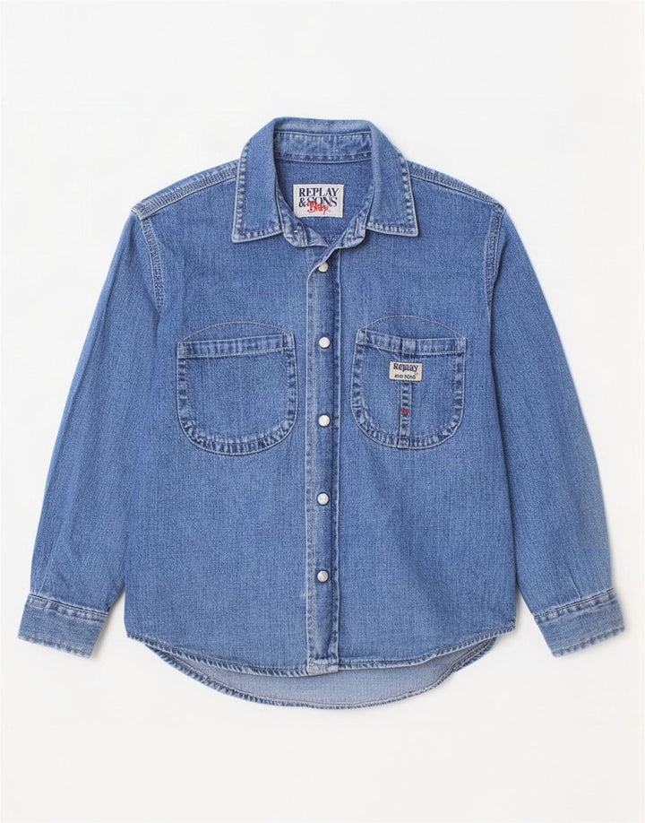 Replay Jungen-Jeanshemd mit Grafik, 6–7 Jahre, blaue Baumwolle