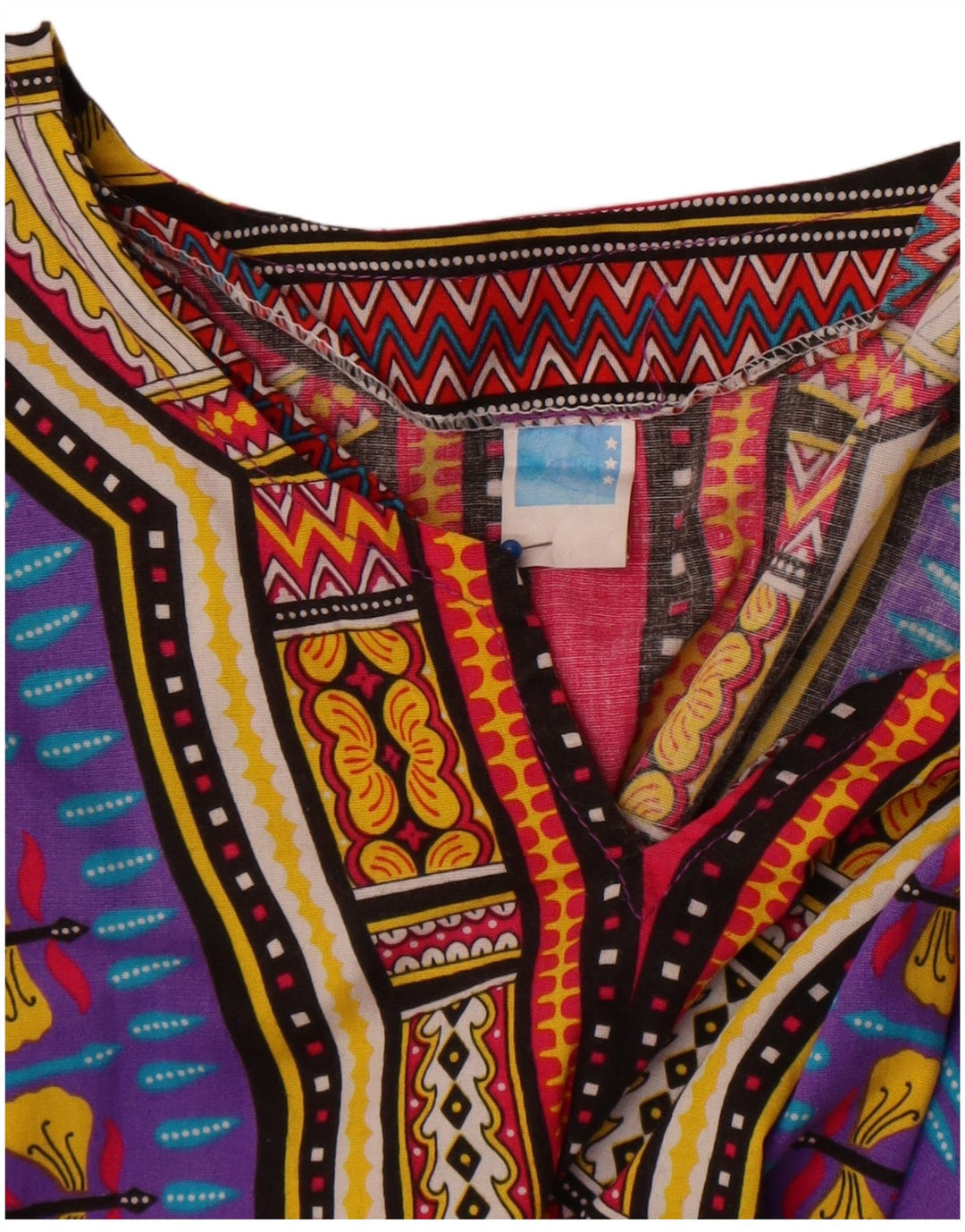 Vintage Damen Strandbluse Top One Size Lila Geometrisch Baumwolle