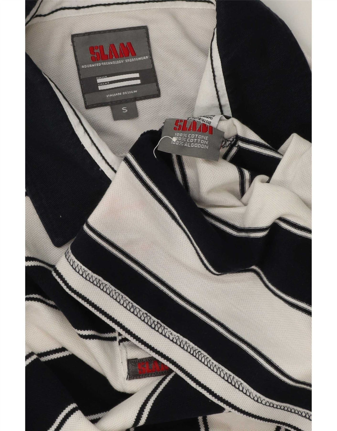Slam Herren-Poloshirt, klein, weiß gestreift, Baumwolle