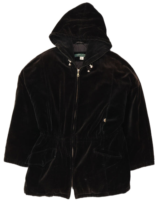 LARRY LEVINE Damen-Windbreakerjacke mit Kapuze, lockere Passform, UK 14, Mittelschwarz