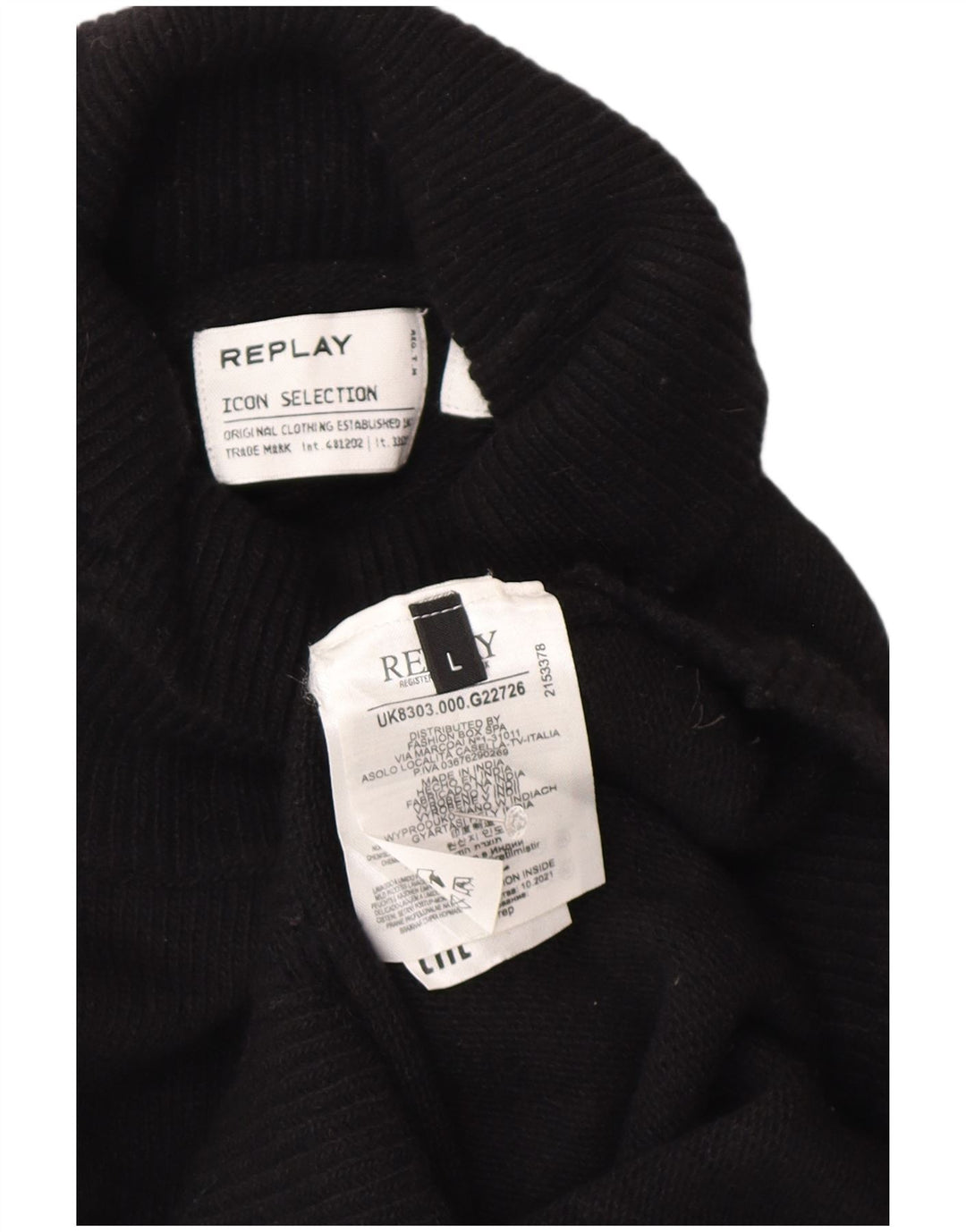 REPLAY Rollkragenpullover für Damen, UK 14, Größe L, schwarze Wolle
