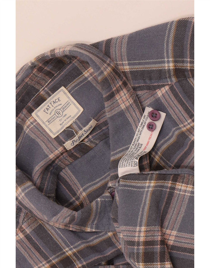 Fat Face Damen Flanellhemd UK 12 Mittelblau karierte Baumwolle