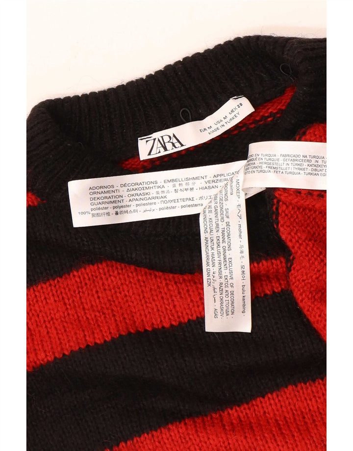 Zara Damen-Pullover, übergroß, U-Boot-Ausschnitt, Gr. 14, mittelschwarz gestreift