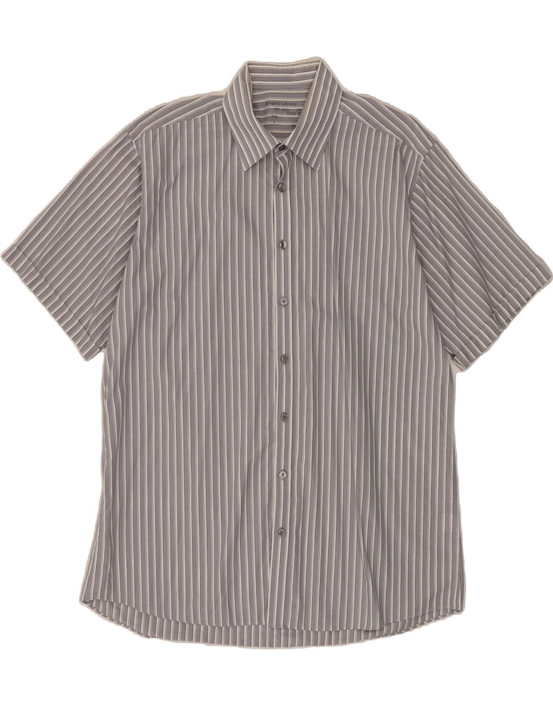 ANGELO LITRICO Mens Short Sleeve Shirt Large Grey Striped Cotton Vintage Angelo Litrico and Second-Hand Angelo Litrico from Messina Hembry 