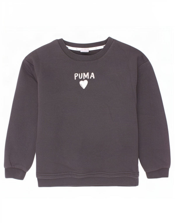 Puma Mädchen-Sweatshirt mit Grafik, 9–10 Jahre, schwarze Baumwolle
