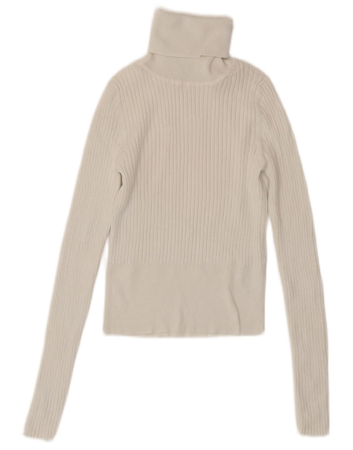 Zara Damen Crop Rollkragenpullover Pullover UK 8 Small Weiße Viskose