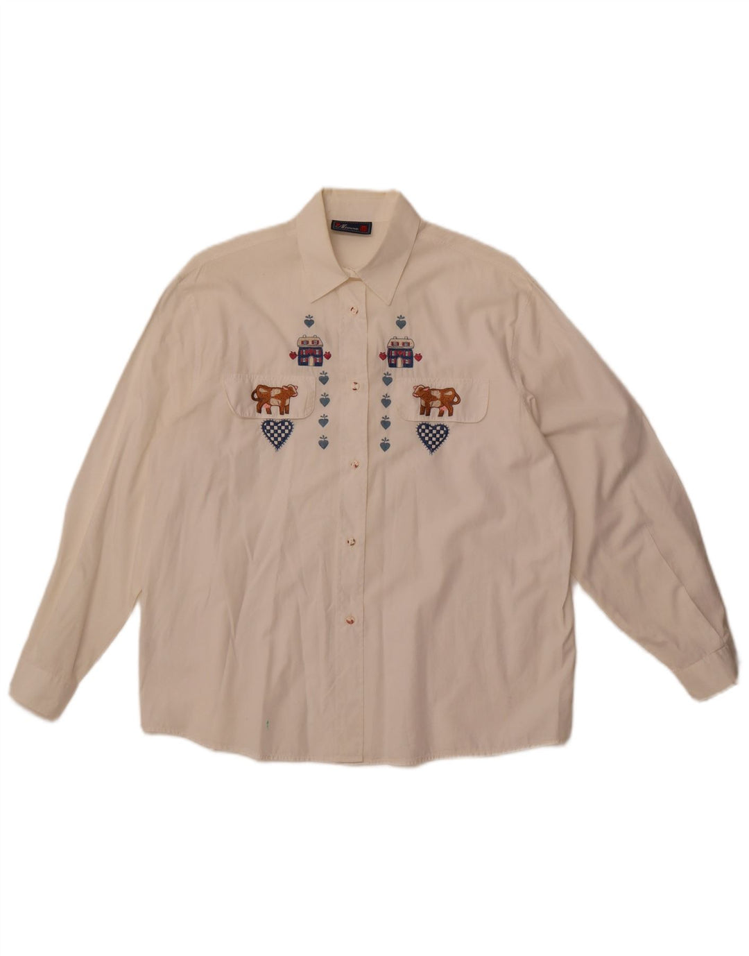 Vintage Damen Grafikshirt UK 14 Große weiße Baumwolle