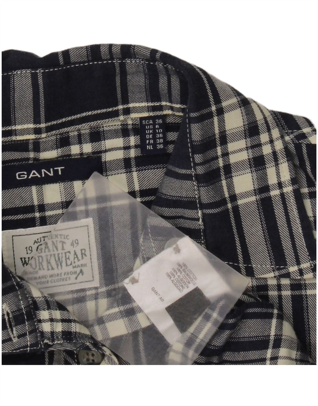 Gant Flanellhemd für Damen, UK 10, Größe S, marineblau, kariert, Baumwolle