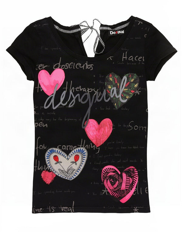 Desigual Damen Grafik T-Shirt Top UK 8 Small Black Heart