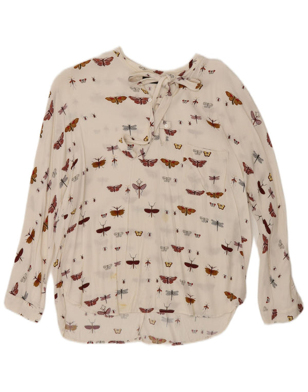 Zara Damen Langarm-Blusenoberteil UK 16 Large Off White Butterfly