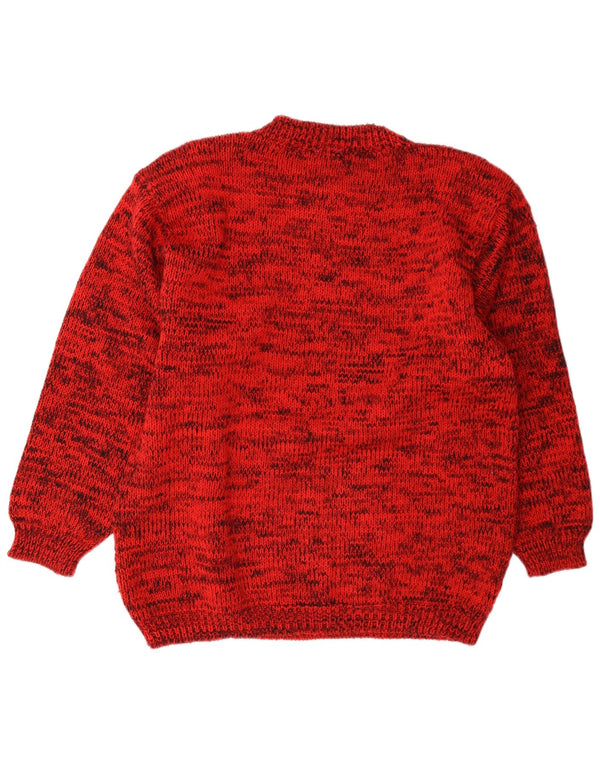Vintage Damen Pullover mit grafischem Rundhalsausschnitt, Gr. 14, mittelrot meliert