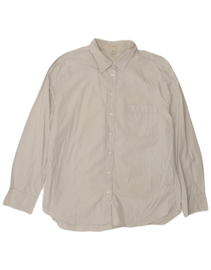 J. Crew Herrenhemd, groß, weiße Nadelstreifen-Baumwolle