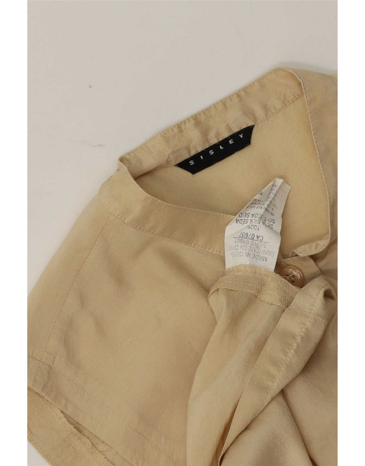 Sisley Damen ärmellose Hemdbluse UK 14 mittelbeige Seide